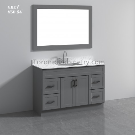 54" Single Shaker Gray Solid Wood Bathroom Vanity 