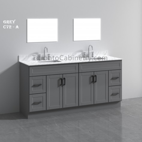 72" Double Shaker Gray Solid Wood Bathroom Vanity 