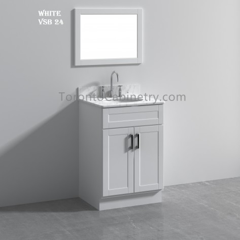 24" Single Shaker White Solid Wood Bathroom Vanity 