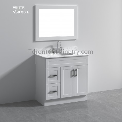 36" Single Shaker White Solid Wood Bathroom Vanity 