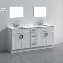 72" Double Shaker White Solid Wood Bathroom Vanity 